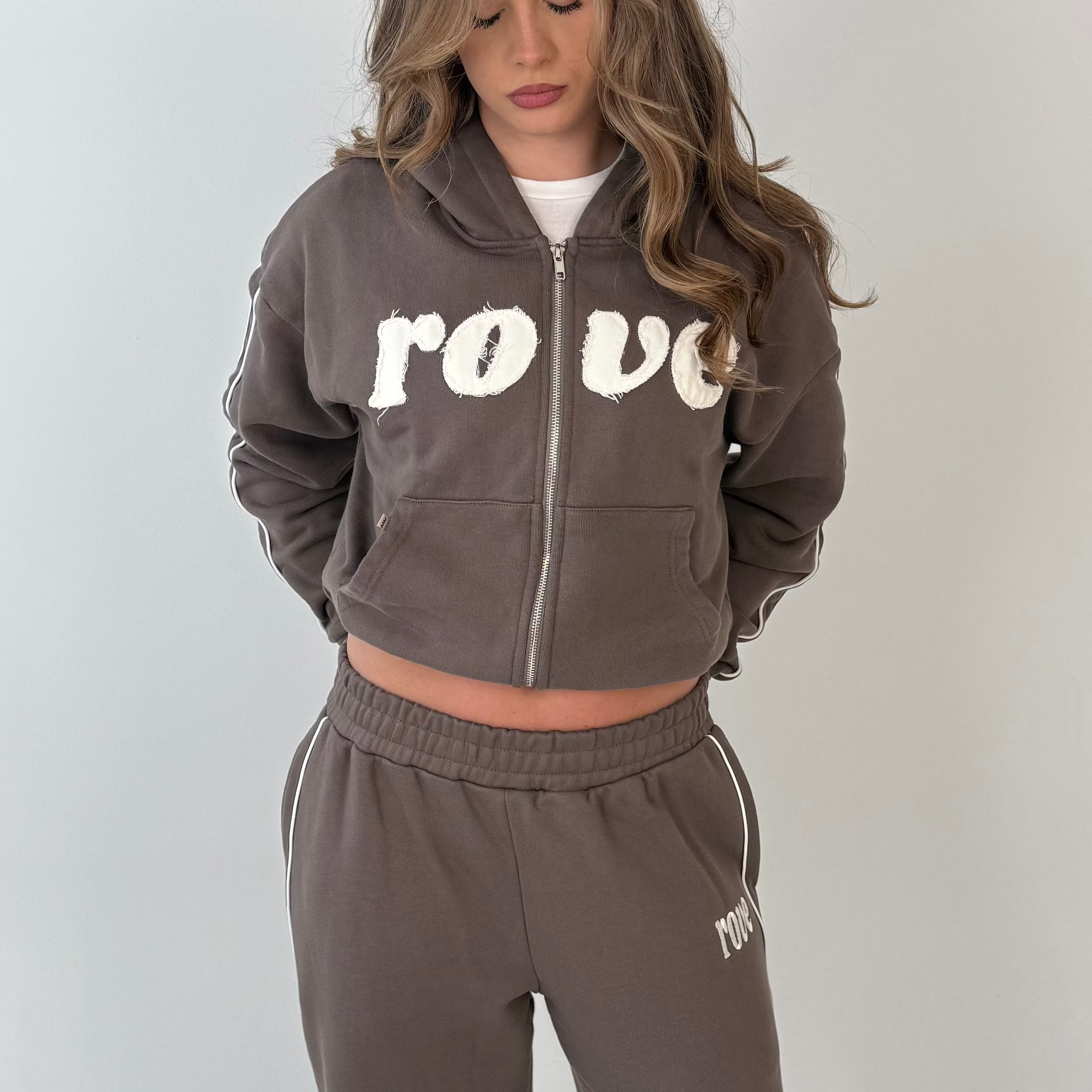 Distressed Zip Hoodie - Mocha