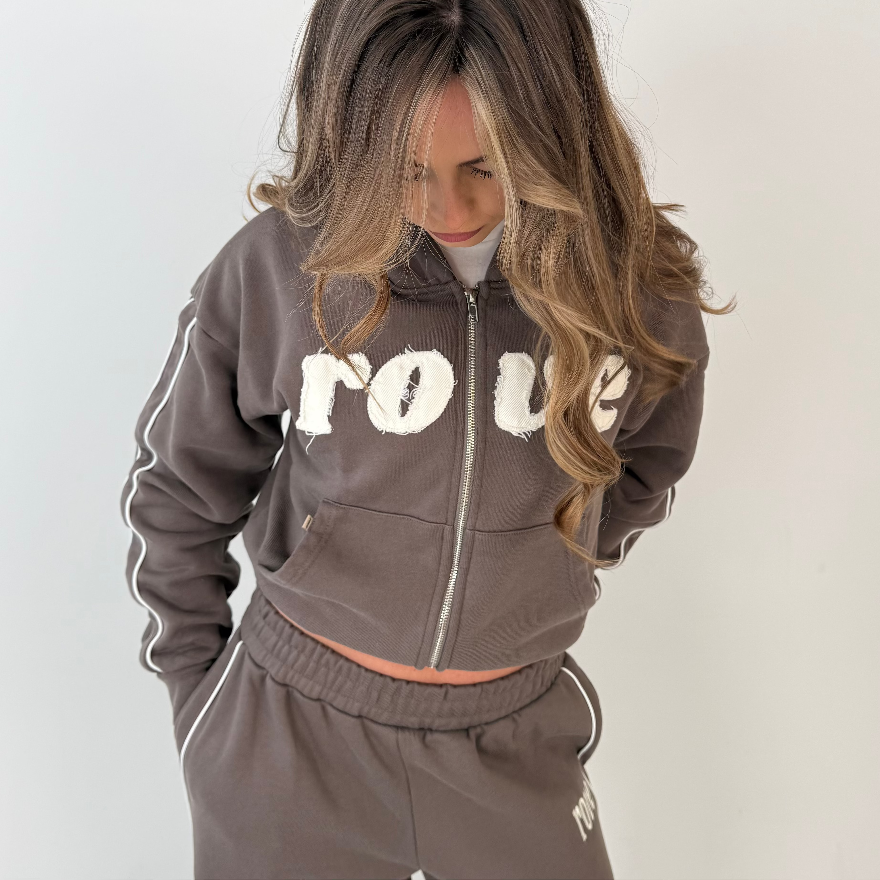 Distressed Zip Hoodie - Mocha