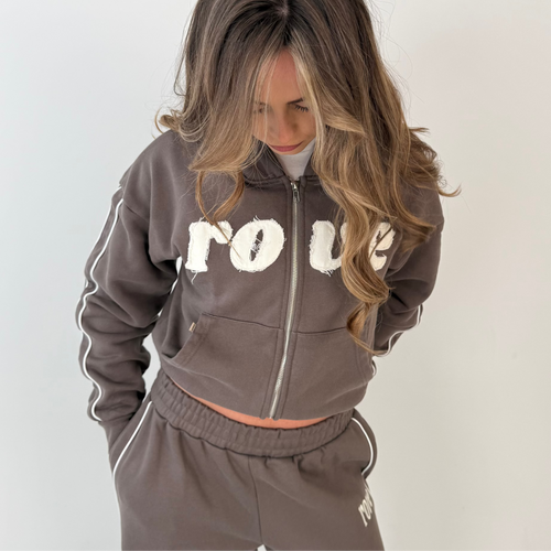 Distressed Zip Hoodie - Mocha